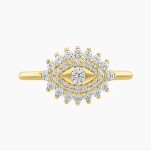 Gold-Plated Sterling Evil Eye Ring | CZ Halo | Protective Symbol | Size 6